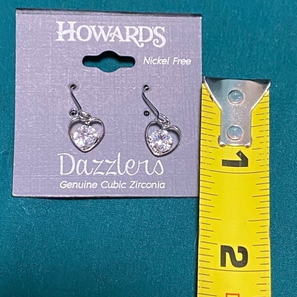 HEART Shaped Earrings with Genuine Cubic Zirconia, Nickel Free, Silver - Picture 5 of 6